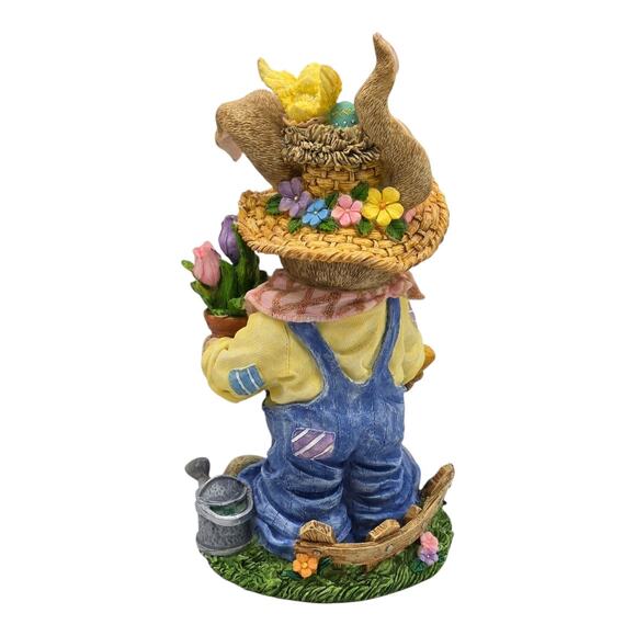 Dressed Gardening Resin Rabbit Figurine Easter Eggs Spring Cottage Chick Tulips - Picture 6 of 8